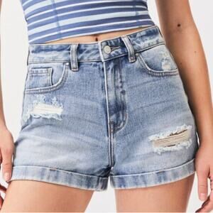 2/$30 PacSun Denim Shorts Distressed Blue Mom Jean Cuffed Light Wash Size 23